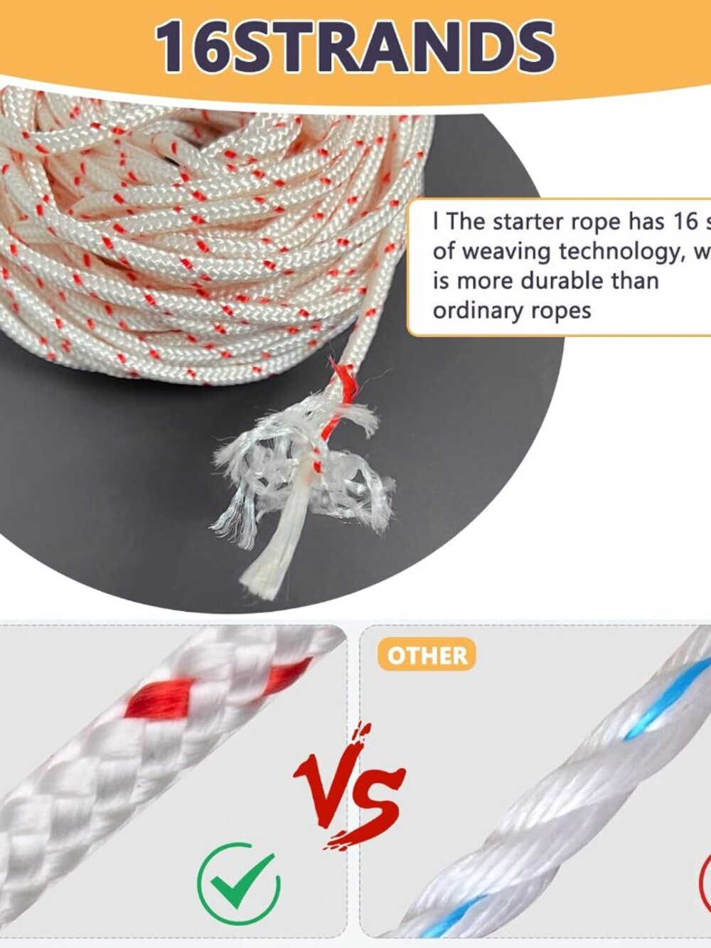 Pull Cord Rope 40ft x 9/64"3.0mm Premium Starter Rope with High Tensile Strength - Picture 2 of 6